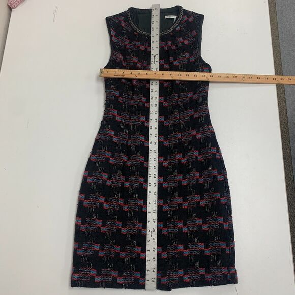 Trina Turk Dress Womens 2 Black Multi Sleeveless Good Night Tweed Sheath Lined - Picture 6 of 15